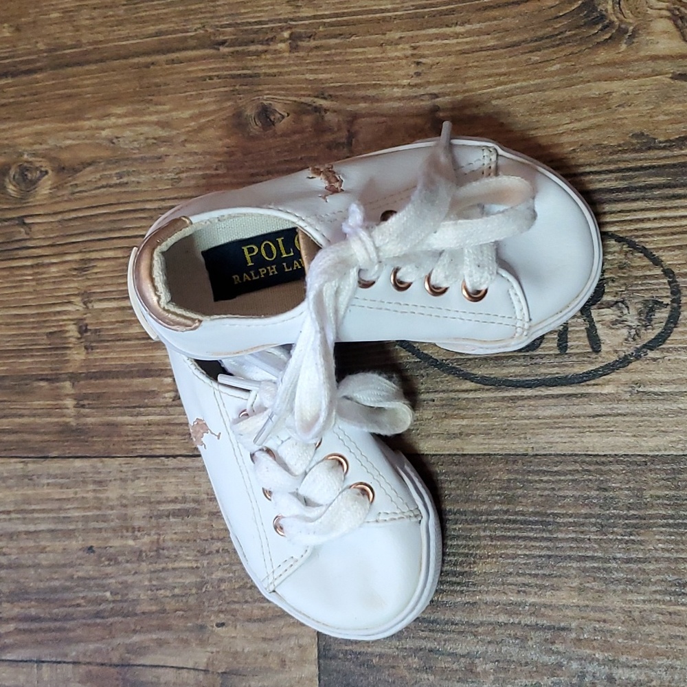 Polo by Ralph Lauren White Kids Sneakers with Rose Gold Accents
